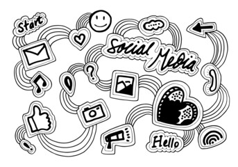 Social media concept and  Internet themed doodle.vector illustration.