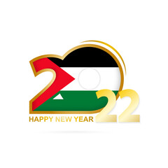 Obraz premium Year 2022 with Palestine Flag pattern. Happy New Year Design.