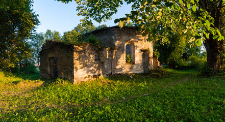 Ruins of a Greek Catholic church in Berezka, Bieszczady Mountains