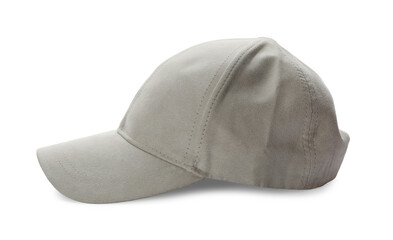 Stylish light grey baseball cap on white background