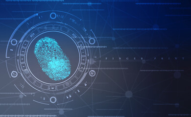Fingerprint integrated in a printed circuit, releasing binary codes. fingerprint Scanning Identification System. Biometric Authorization and Business Security Concept