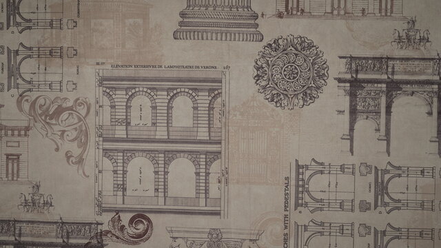 old vintage building on fabric