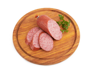 Sausage on a wooden cutting board