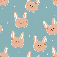 Seamless pattern with cute cartoon bunny for fabric print, textile, gift wrapping paper. colorful vector for textile, flat style