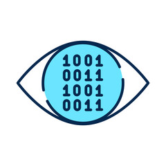 Digital vision blue RGB color icon. Surveillance system and artificial intelligence. Evolutionary safety solutions. Coding eye. Cam technology. Isolated vector illustration. Simple filled line drawing