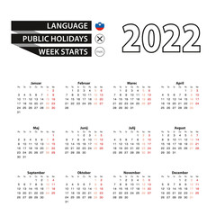 Calendar 2022 in Slovenian language, week starts on Monday.