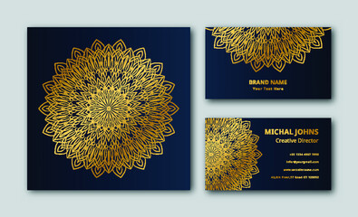 
gold business cards with flower oriental mandala