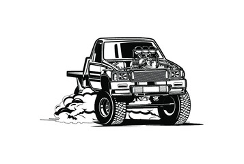 pick up truck silhouette black and white © selamet