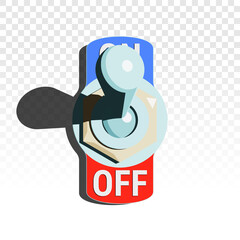 Toggle switch turned on with shadow on transparent background. Vector illustration