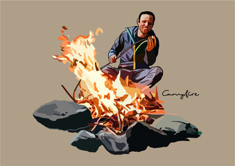 Vector Illustration of Camping, Campfire