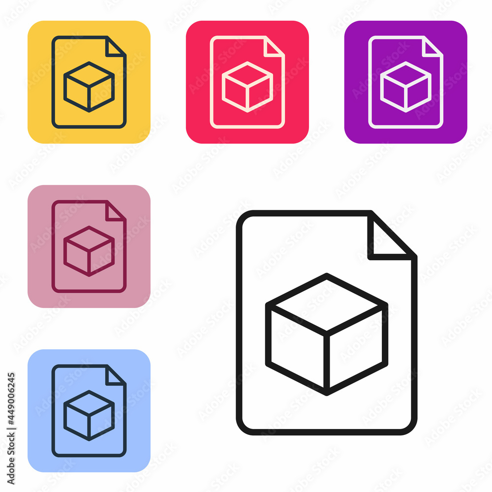Poster black line isometric cube file icon isolated on white background. geometric cubes solid icon. 3d squ
