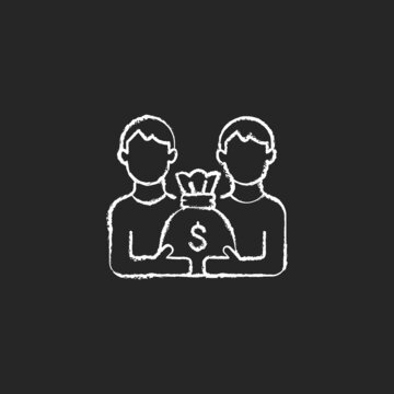 Pari mutuel prize chalk white icon on dark background. Dividing prize between same tier winners. Parimutuel betting. Paying cash claimants. Isolated vector chalkboard illustration on black