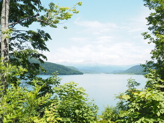 Fototapeta na wymiar 美しい忠別ダムの人造湖
