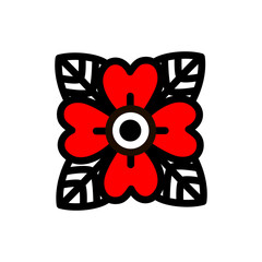 Red four-leaf flower in the style of old school tattoo