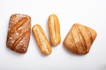 assorted breads isolated on a white background