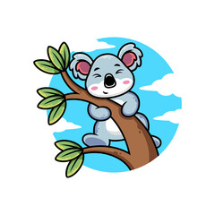 Obraz na płótnie Canvas Cute koala hanging on tree cartoon