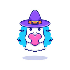 Cute cartoon ghost holding love