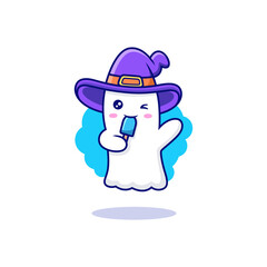 Cute cartoon ghost with ice cream