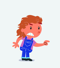 cartoon character of little girl on jeans pointing something aggressively.