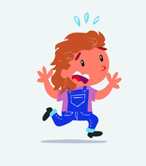 cartoon character of little girl on jeans runs away in terror.