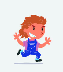 cartoon character of little girl on jeans running very pleased.