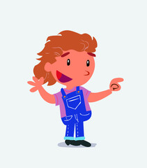 cartoon character of little girl on jeans smiling while pointing.