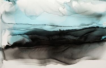 Art Abstract watercolor landscape flow blot painting. Color canvas marble texture background. Alcohol ink.
