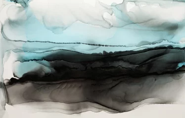 Zelfklevend Fotobehang Art Abstract watercolor landscape flow blot painting. Color canvas marble texture background. Alcohol ink. © Liliia