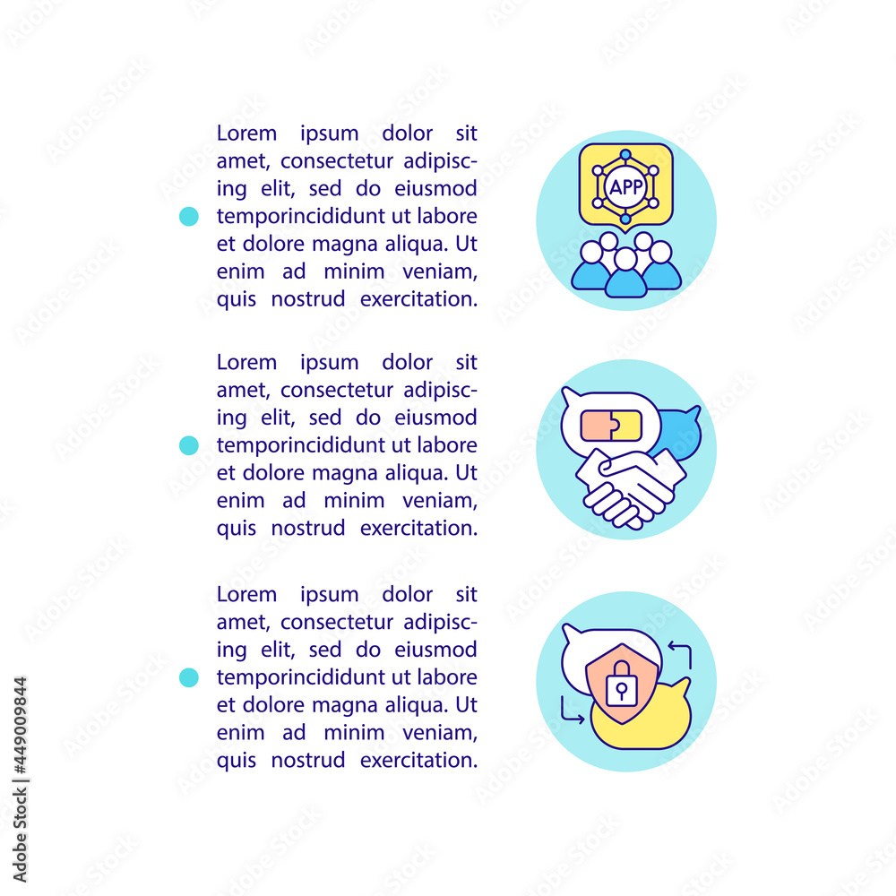 Poster App for safe chatting concept line icons with text. PPT page vector template with copy space. Brochure, magazine, newsletter design element. Messaging software linear illustrations on white