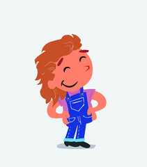 Satisfied cartoon character of little girl on jeans.