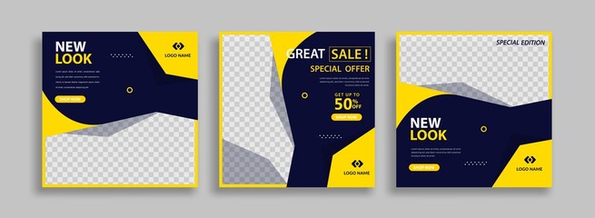 Great sale Editable minimal square banner template with geometric shapes for social media post, story and web internet ads. Vector illustration