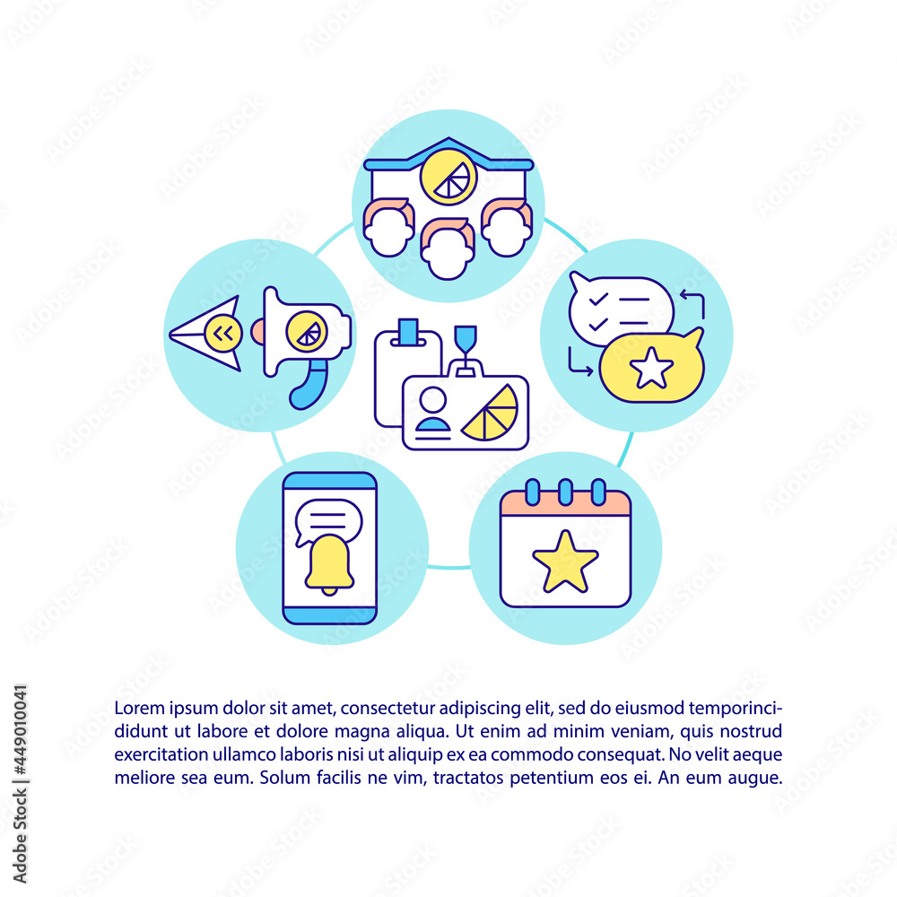 Poster business chat concept line icons with text. ppt page vector template with copy space. brochure, maga