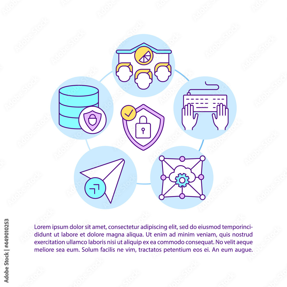 Poster secure cloud service concept line icons with text. ppt page vector template with copy space. brochur