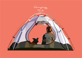 Vector Illustration of Tent, Camping, Campfire