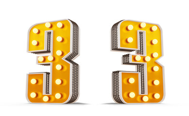 Broadway style light bulb number, 3d rendering