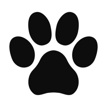 Pet paw black silhouette vector symbol icon isolated on white