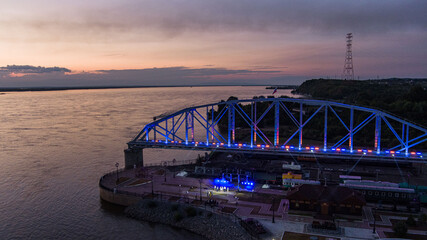 bridge museum . Span of the the historic railway bridge across the Amur river. Project by Lavr Proskouriakov. Museum of the Amur bridge history. Khabarovsk, far East, Russia.