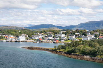 Fototapeta premium Brønnøysund town seen from Brønnøysund bridge ,Helgeland,Nordland county,scandinavia,Europe