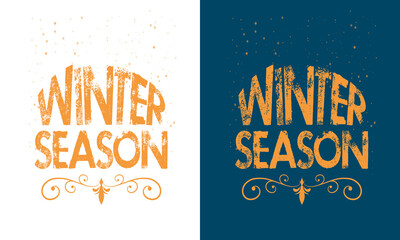 Hello, Winter hand-lettering and a typography tee shirt. Winter logos and emblems for invitations, greeting cards, t-shirt, prints, and posters. Hand-drawn Vector illustration.