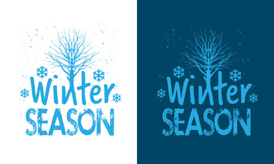 Hello, Winter hand-lettering and a typography tee shirt. Winter logos and emblems for invitations, greeting cards, t-shirt, prints, and posters. Hand-drawn Vector illustration.