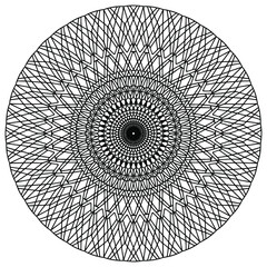 abstract linear figures forming a folk style mandala on a white background for coloring, vector