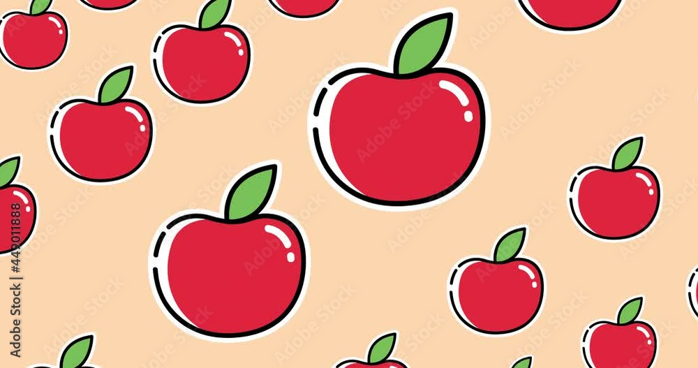 Aufkleber animation of single apples floating on green background