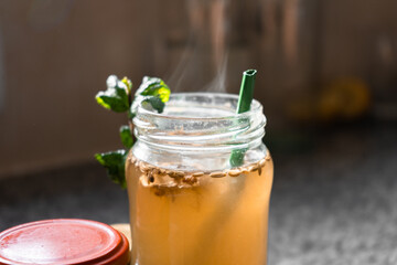 Close-up of healthy infusion in a jar