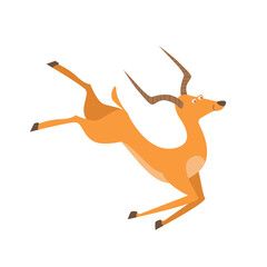 Fototapeta na wymiar Cute cartoon antelope isolated on white transparent background. Vector flat design children illustration. Side view. Animal drawing.