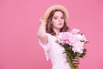 pretty girl with peonies