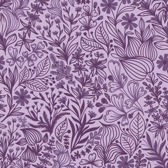 Fototapeta premium Seamless pattern with beautiful wildflowers and plants on a lilac background in vector