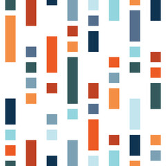Colorful pixels simple geometric pattern with lines and squares decoration in red, turquoise, navy blue, orange, light blue, blue colors on white background - 449014019