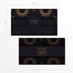 Vector Black business card template with luxurious golden patterns. Print-ready business card design with vintage ornament.