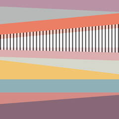 Colorful abstract geometry with stripes decoration in purple, pink, yellow, orange, grey, turquoise, black and white colors