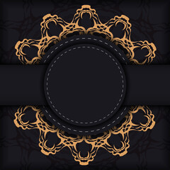 Square Vector Preparing postcards in black with luxury gold ornaments. Template for design printable invitation card with vintage patterns.